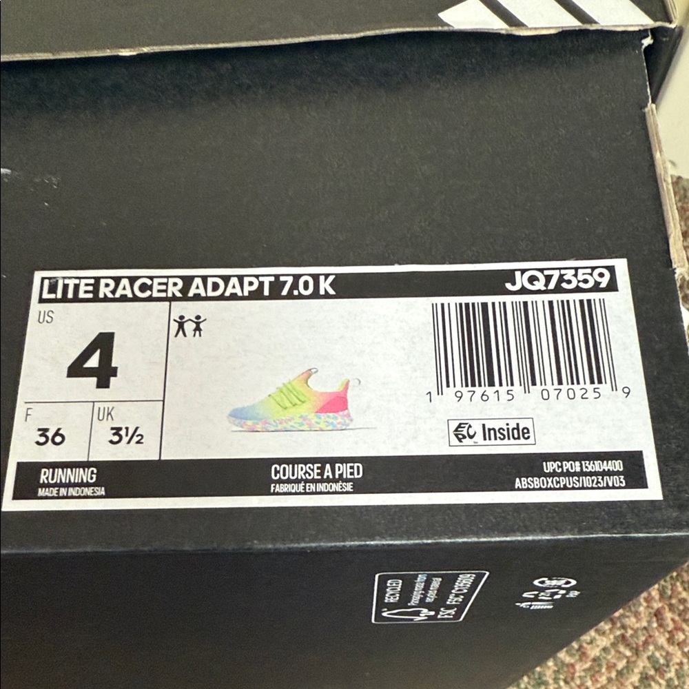 Adidas Lite Racer Adapt 7.0K Kids Pastel Rainbow Sneakers Sz 4 Big Kids NIB - Picture 7 of 7